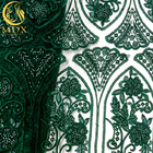 Emerald Green Embroidery Lace Fabric modificado para requisitos particulares goteó la decoración con lentejuelas