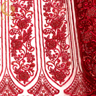 3D rojo goteó el bordado hecho a mano de la tela del cordón con las lentejuelas