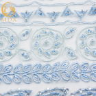 Tela azul claro africana del cordón del bordado 3D hecha a mano para los vestidos de fiesta