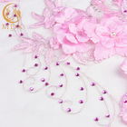 Florales de 53 pulgadas bordados atan el cordón rosado hecho a mano de la flor del poliéster del 20%