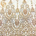 Tela material del cordón del oro del bordado del cordón hecho a mano MDX del color para el vestido de boda