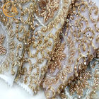 Tela material del cordón del oro del bordado del cordón hecho a mano MDX del color para el vestido de boda
