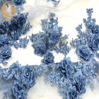 tela africana azul hecha a mano del cordón de la tela del cordón del diamante artificial del bordado 3D