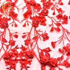 Cordón moldeado del color rojo del bordado 3D del cordón del trabajo hecho a mano magnífico del Applique
