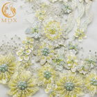 3D agradable florece tipos amarillos claros de la anchura de la tela el 140cm del cordón de cordón nupcial
