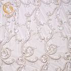 Material floral blanco pesado de lujo del cordón de las telas 3D del cordón 1 yarda con los diamantes artificiales