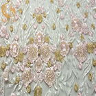 Anchura bordada floral del poliéster el 135cm de Mesh Fabric el 20% de la lentejuela delicada del rosa