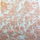 Longitud material del cordón bordado de nylon agradable los 91.44cm de Mesh Lace Fabric/del rosa