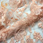 Longitud material del cordón bordado de nylon agradable los 91.44cm de Mesh Lace Fabric/del rosa