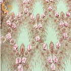 La flor rosada 3D bordó la tela del cordón para los vestidos de boda