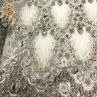 Tela del vestido del bordado de la flor de Grey Color 3D longitud de 1 yarda