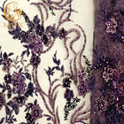 Tela púrpura elegante del cordón del bordado 3D para el vestido de fiesta de la mujer