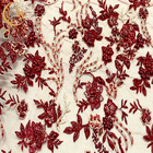 Estilo africano rojo de la tela del cordón del bordado de Applique 3D de vino para la materia textil casera