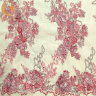 El rosa neto francés 3D de la tela del cordón de Tulle florece el bordado para el vestido de fiesta