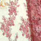 El rosa neto francés 3D de la tela del cordón de Tulle florece el bordado para el vestido de fiesta
