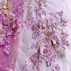 Tela del cordón de la flor del vestido 3D de la dama de honor con las gotas bordadas