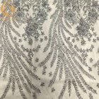 Tela de Grey Heavy Handmade Beaded Lace para los vestidos del desfile de moda