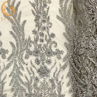 Tela de Grey Heavy Handmade Beaded Lace para los vestidos del desfile de moda