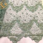 Mesh Exquisite Beads Lace Fabric verde hecho a mano para la fabricación del vestido