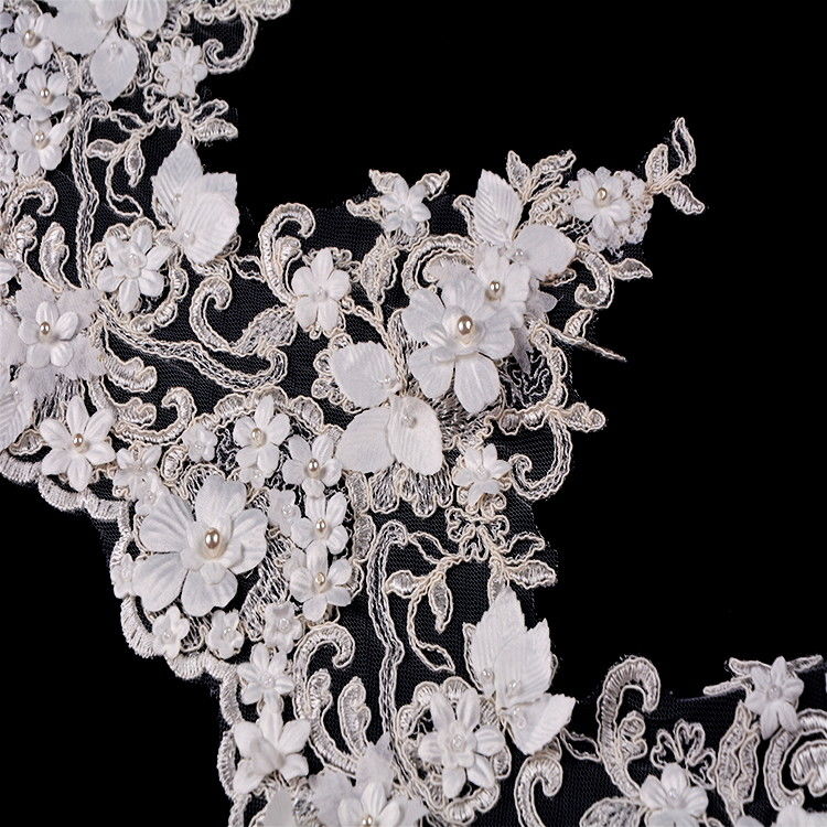 Poliéster hermoso de Mesh Embroidered Decorative el 20% de la tela del ajuste del cordón de la flor 3D